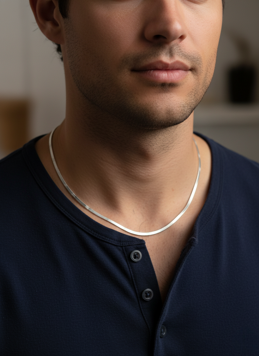 Unisex Sterling Silver Flat Herringbone Chain
