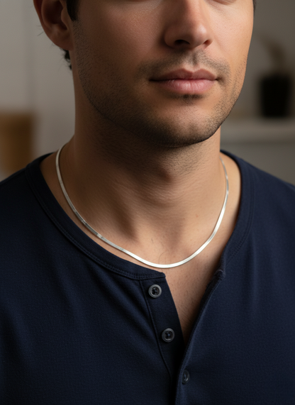 Unisex Sterling Silver Flat Herringbone Chain
