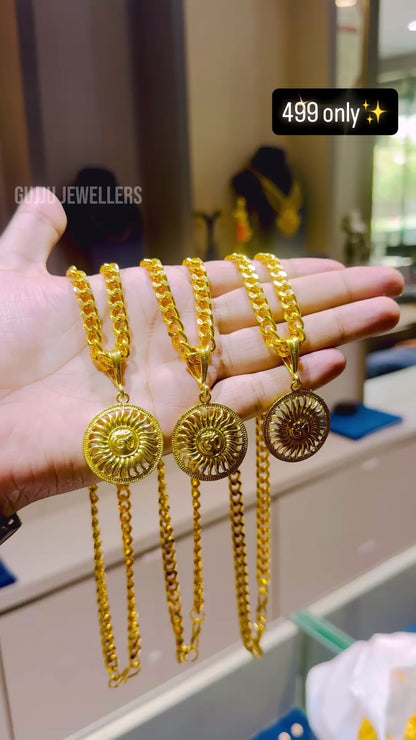 Men's Om Surya Medallion On Heavy Cuban Link Chain