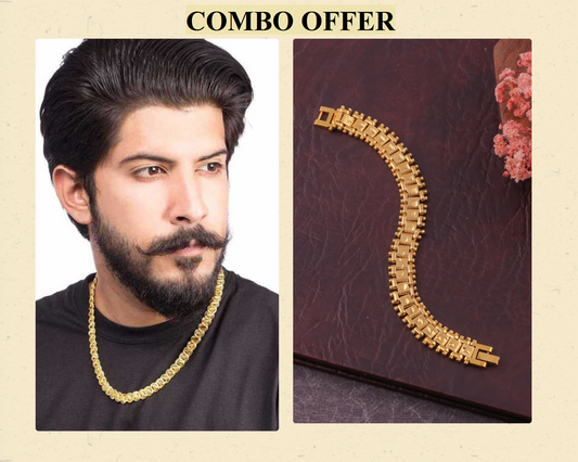 BEAUTIFUL BRASS GOLD CHAIN AND GOLD BRACELET COMBO FOR MENS(PACK OF 2)