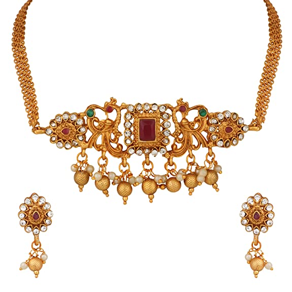 Gujju Latest Mate Gold Chokar Necklace Set For Girls And Women