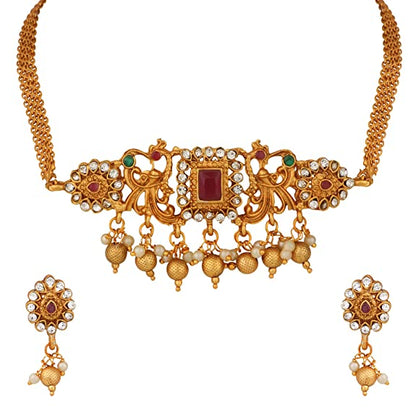 Gujju Latest Mate Gold Chokar Necklace Set For Girls And Women