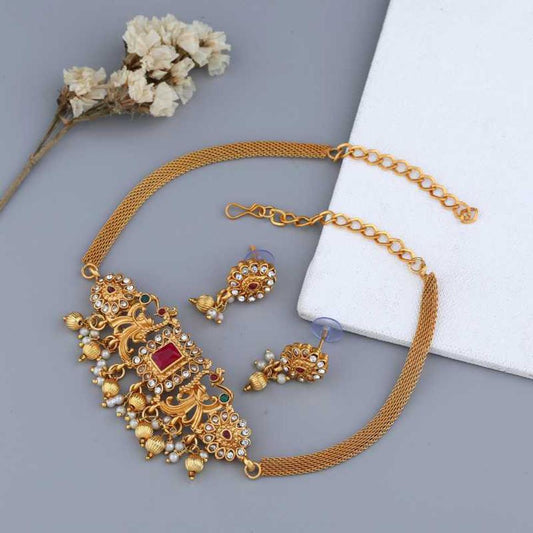 Gujju Latest Mate Gold Chokar Necklace Set For Girls And Women