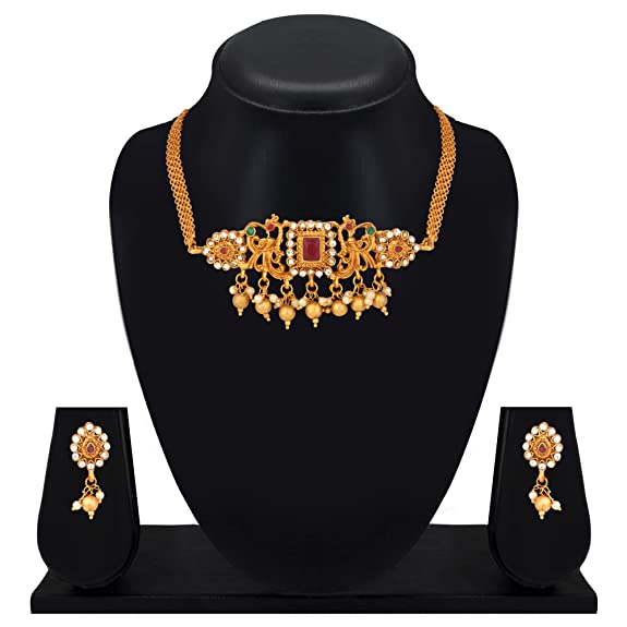 Gujju Latest Mate Gold Chokar Necklace Set For Girls And Women