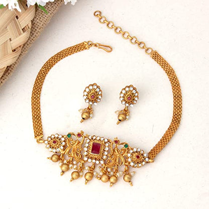 Gujju Latest Mate Gold Chokar Necklace Set For Girls And Women