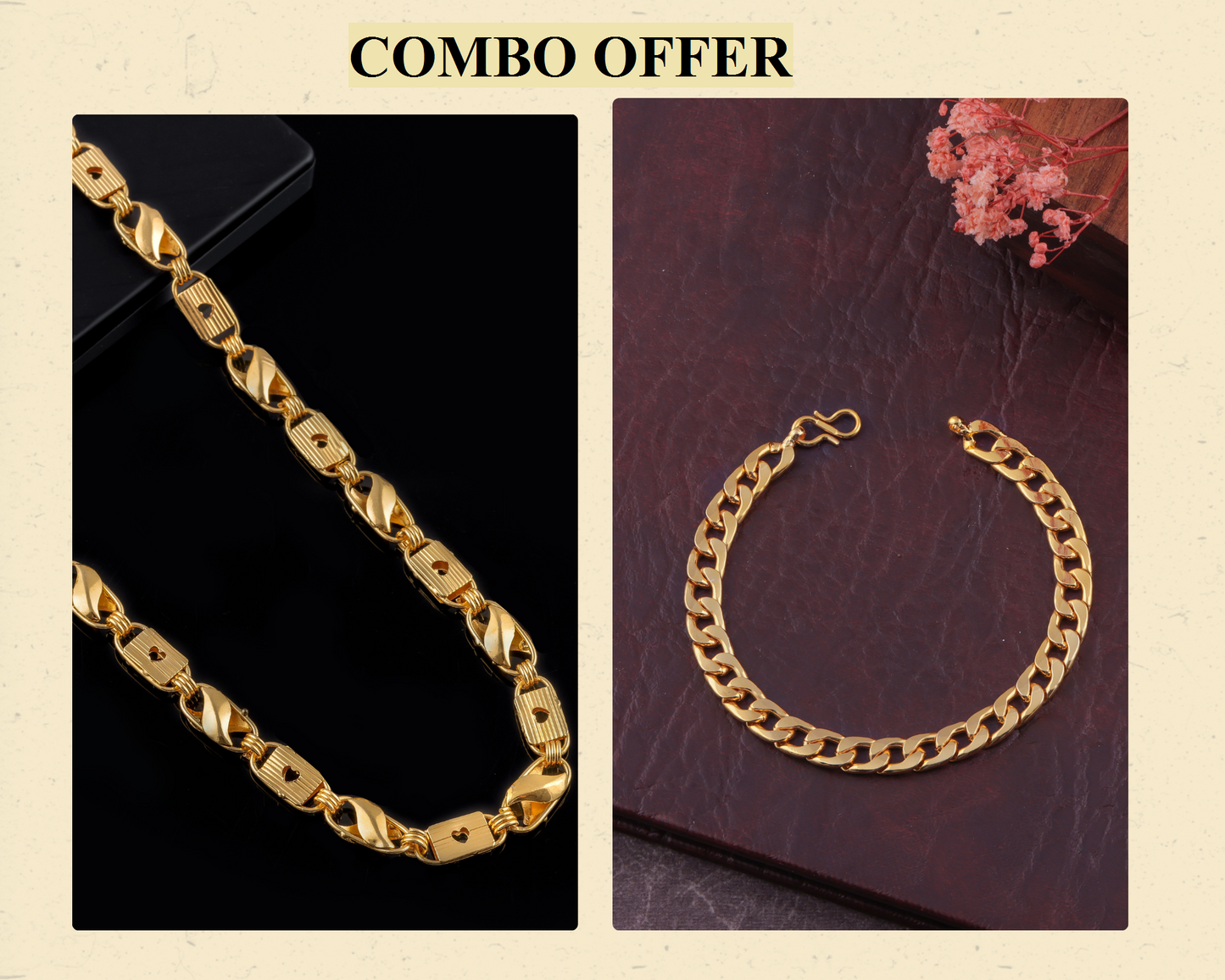 BEAUTIFUL BRASS GOLD CHAIN AND GOLD BRACELET COMBO FOR MENS(PACK OF 2)
